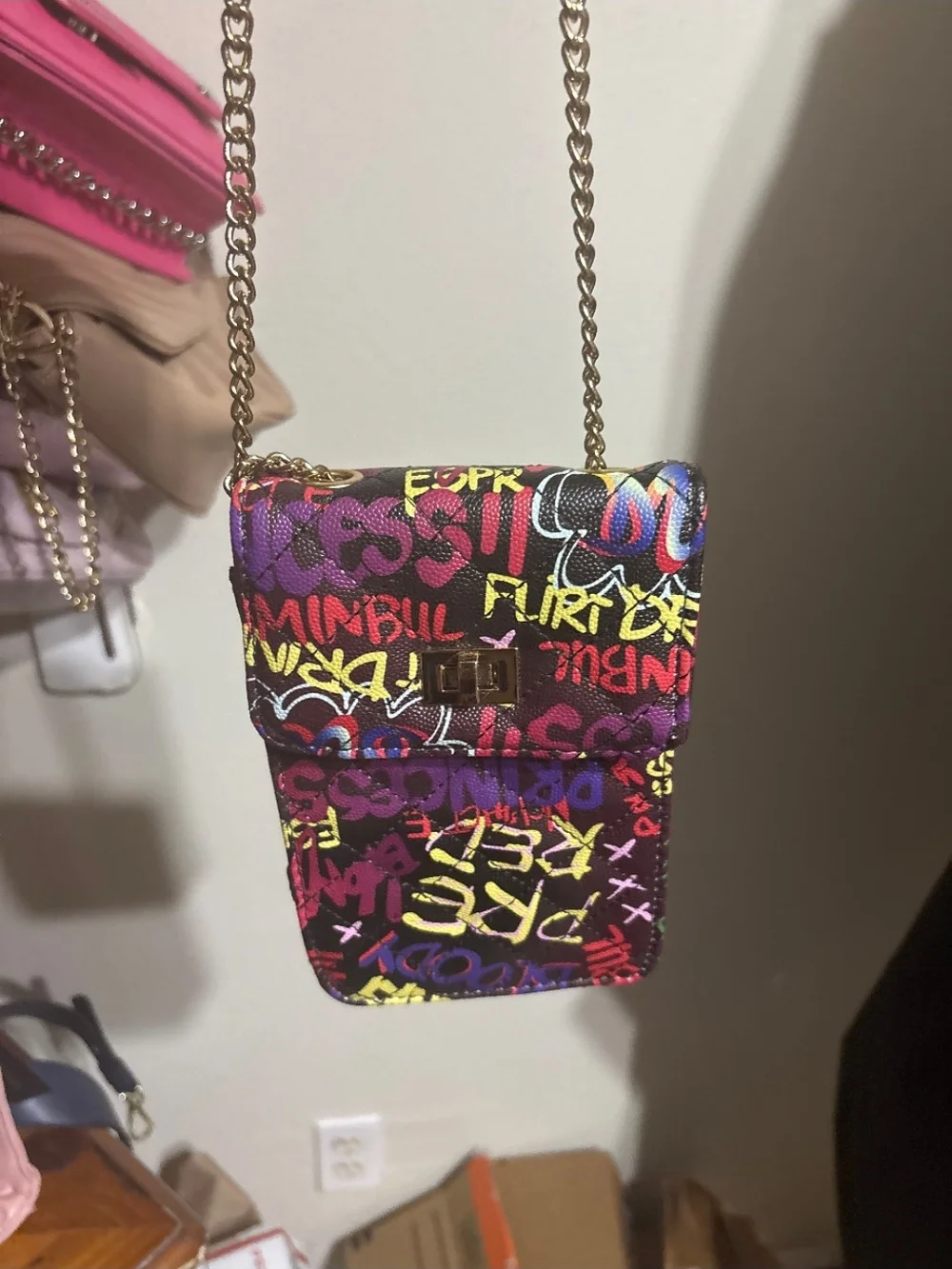Phone Crossbody Pouch – Graffiti Print (Black)